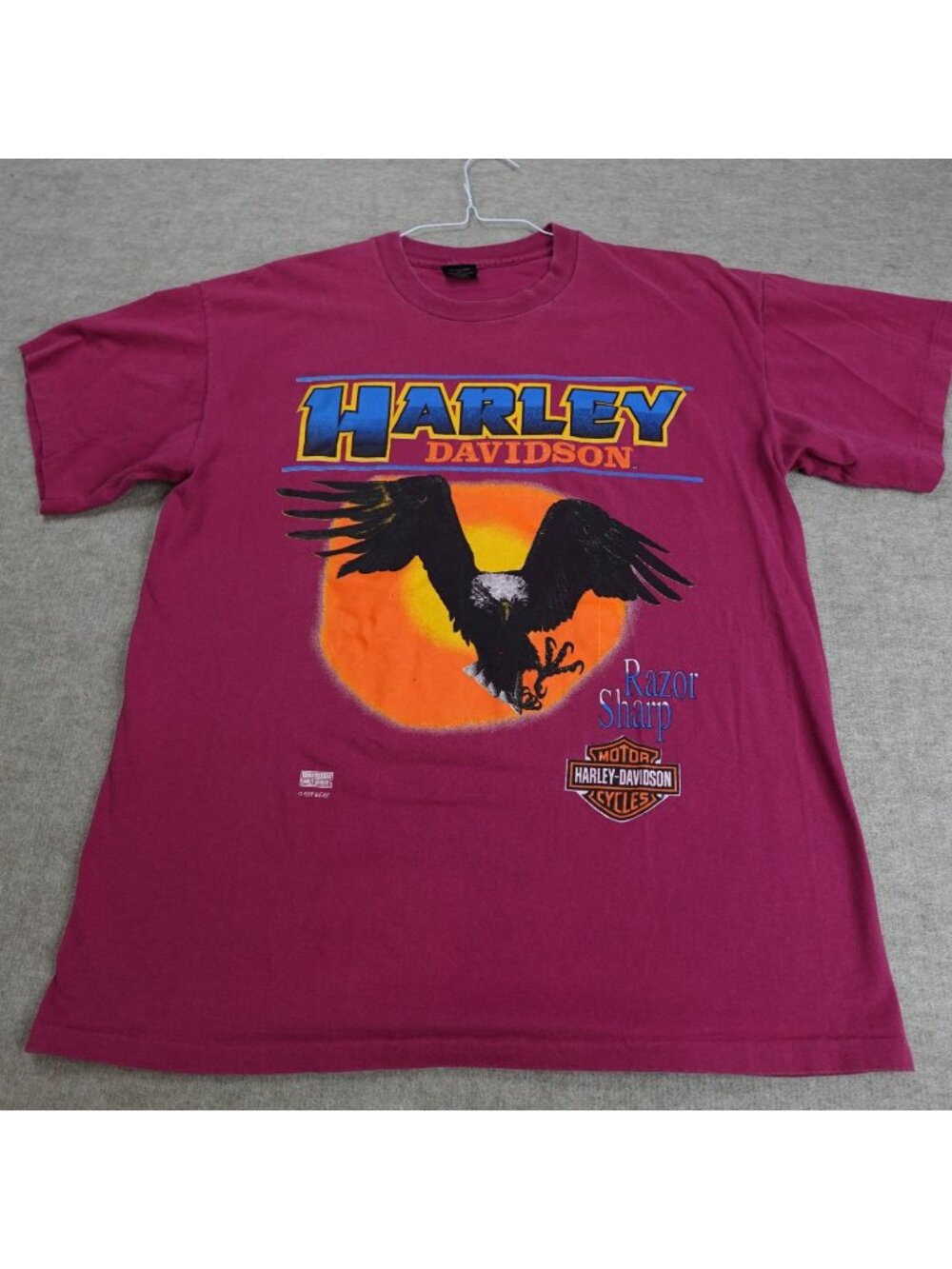 Harley Davidson Shirt Medium Pink Razor Sharp Double Sided 1995 Vintage